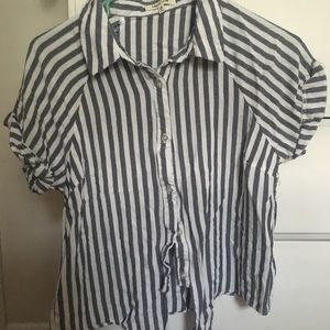 Navy/White Stripe Crop Top Tie-Front Button-Down